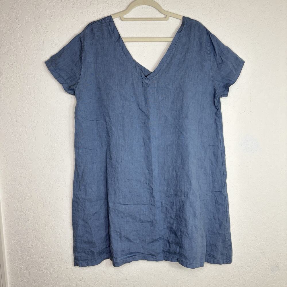 JS Millenium Blue Tunic Top Dress Size ?(Measurements) 100% Linen, Made in Italy